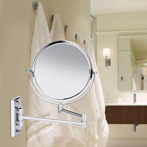 両面化粧鏡 壁付けミラー 伸縮可能なアーム 3倍拡大鏡 360度回転