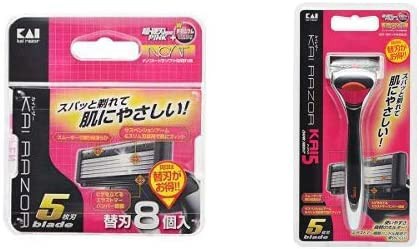 【送料無料】【セット買い】カイレザー 5枚刃 替刃8個入 & KAI5 ダークナイトホルダー カエバ1コツキ