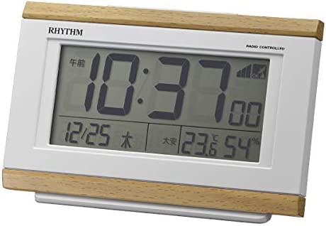 リズム時計工業(Rhythm) 電波時計 目覚まし時計 電子音アラーム 温度 湿度 カレンダー 六曜 ライト付き 8RZ161SR07 ライトブラウン 8.9x1