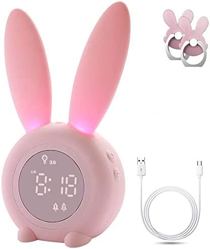 【送料無料】TopYart 目覚まし時計 デジタル 置き時計 かわいい ウサギ 温度計 アラーム 振動/音感センサー USB給電 卓上 ナイトライト