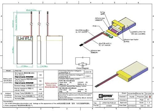 4 X EEMB 3.7v 150mAh 充電式 リチウムイオン電池 リチウムポリマー電池 充電池 角形 LP401730 3.7v 150mAh  EEMB 二次電池 保護回路とワの通販はau PAY マーケット - CELFEE | au PAY マーケット－通販サイト