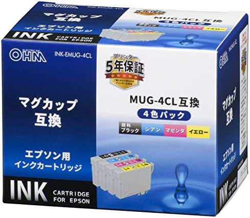【送料無料】オーム電機 エプソン互換インク マグカップ 4色パック INK-EMUG-4CL 01-3950 OHM
