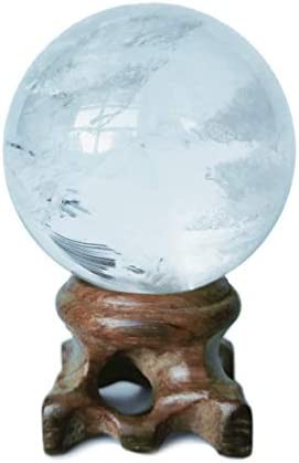 Polar Jade 天然石パワーストーンクリアクォーツ丸玉 開運 幸運 占い ヒーリング 守護 心を癒すパワーを持つ水晶球体 (直径45mm) 台座付