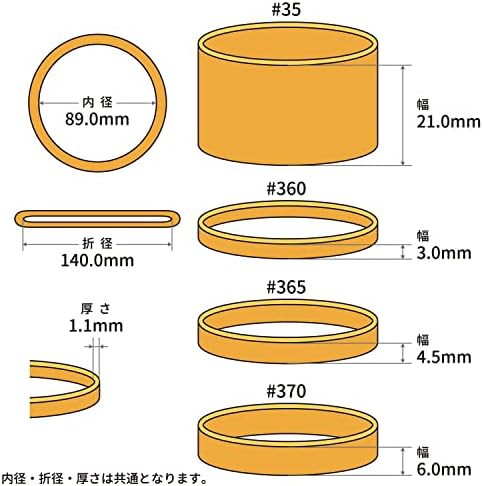 輪ゴム オーバンド #370 ＜ 500g透明袋 ＞ アメ色 太い幅 業務用 徳用