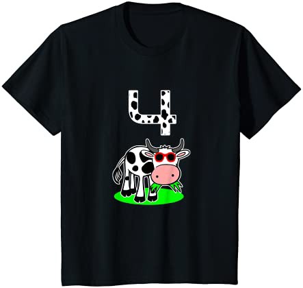 キッズ 4th Birthday T Shirt - Cool Cow In Sunglass - 4 Years Old Tシャツ