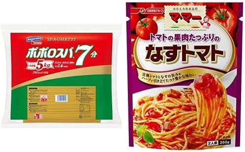 【セット販売】はごろも ポポロスパ7分 5kg 1.6mm + マ・マー トマトの果肉たっぷりのなすトマト 260g×6個