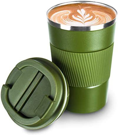 COLOCUP コーヒーカップ ステンレスマグ 保温保冷 直飲み 携帯マグ タンブラー 二重構造 真空断熱 (グリーン, 380ML)