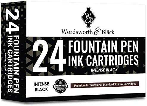 Wordsworth & Black 24 Pack Fountain Pen Ink Refills - Set of 24 Black Ink Cartridges - International Standard Size - Length APPR