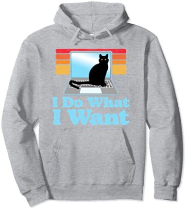 【送料無料】Cat on Laptop I Do What I Want Funny 80s Retro Distressed パーカー