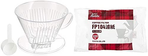 カリタ Kalita コーヒー ドリッパー プラスチック製 7~12人用 104-D #07001 & コーヒーフィルター FP104濾紙 7~12人用 100枚入り ホワイ