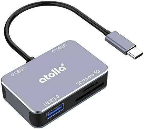 USB Type C ハブ sdカードリーダー, atolla USB C ハブ、 3ポートusb hub 3.0 + SD・microSDカードリーダー、5Gbps 高速データ転送, 軽量