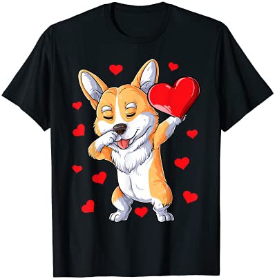 Dabbing Corgi Heart Valentines Day Gifts Boys Kids Dog Lover Tシャツ
