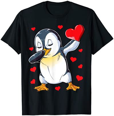 Dabbing Penguin Heart Valentines Day Gifts Boys Kids Bird Tシャツ