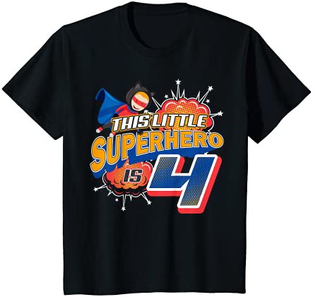 キッズ このリトルスーパーヒーローは4歳のヒーロー4歳の誕生日です Tシャツ