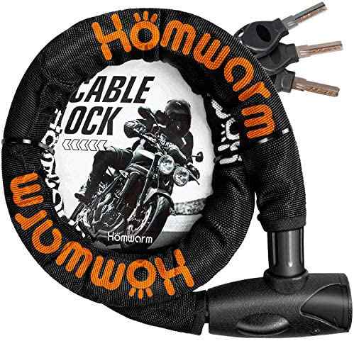 Homwarm バイクロック チェーンロック バイク 自転車 ワイヤーロック φ(直径)22mm×1200ｍｍ 頑丈 盗難防止 鍵3本セット (ブラック)