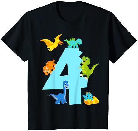 キッズ 4歳の誕生日 男の子 4歳 恐竜のおもちゃ ディノ Tシャツ