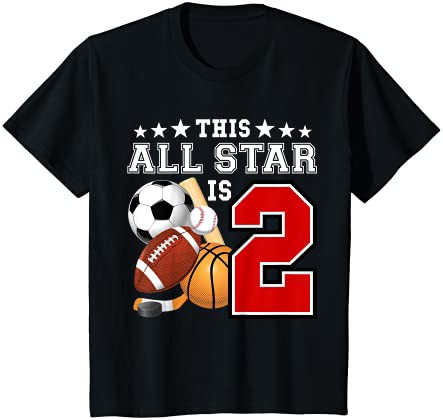 キッズ 2 Year Old Sports Star バースデーパーティー オールスポーツ 2 nd Gift Tシャツ