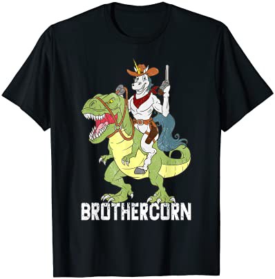 Brothercorn Cowboy Unicorn Riding Dinosaur T-Rex Kids Boys Tシャツ