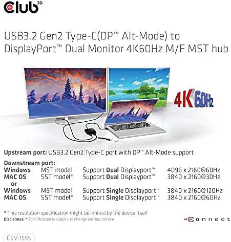 Club 3D MST Hub USB Type C to DisplayPort 4K 60Hz Dual Monitor