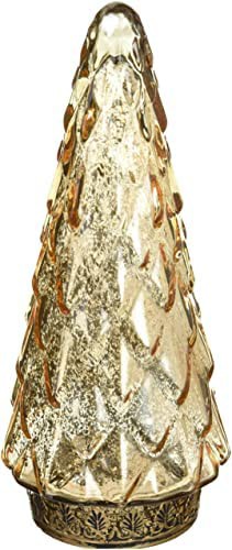 【送料無料】ケーアイジャパン クリスマスツリー ガラス製 飾り インテリア装飾 ビジュー LEDランタン ゴールド 直径10×高さ25cm 166238