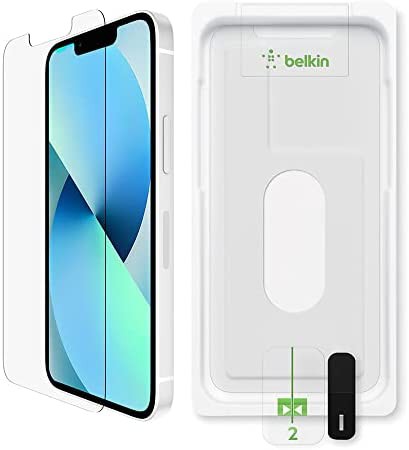 Belkin iPhone 14 / 13 / 13 Pro 用 保護ガラスフィルム 強化ガラス 日本AGC旭硝子製 抗菌 0.33mm 簡単取付キット付き OVA069zz