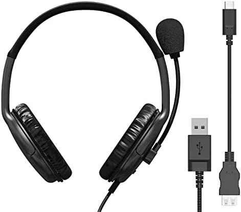 エレコム ヘッドセット USB接続 オーバーヘッド型 マイクアーム付き 大型イヤーマフタイプ USB Type-C変換ケーブル付属 両耳用 ブラック