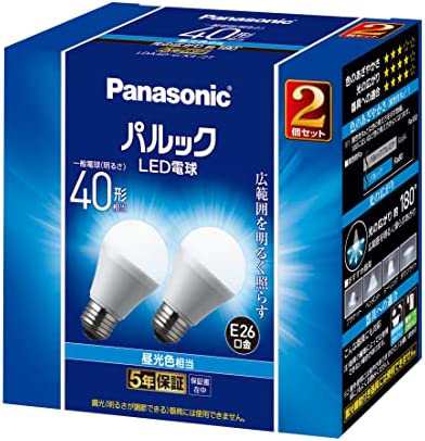パナソニック LED電球 口金直径26mm 電球40W形相当 昼光色相当(4.2W) 一般電球・広範囲を照らす広配光タイプ 2個入り 密閉形器具対応 LDA