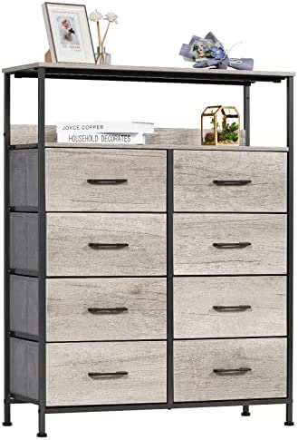 LYNCOHOME 棚付き収納チェスト グレージュ タンス オシャレ 布製引き出し キャビネット 衣類収納 リビング収納 低ホルム 北欧風 4段8杯【の通販は