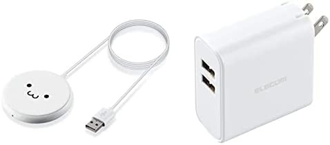 【充電器セット】 エレコム ワイヤレス充電器 Qi対応 5W ケーブル一体 1m コンパクト 卓上 ホワイトフェイス W-QA16WF + 充電器 USB コン