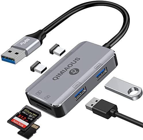 USB 3.0ハブ アダプタ 6-in-1 QIMIAOUSマルチポート USB3.0+USB 2.0 拡張 Micro SD/SDカードリーダー USB 変換アダプタ 双方向高速データ