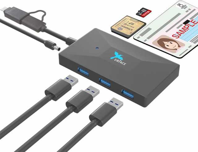 【送料無料】IMD-CS712 USB3.0 Hub & Smart Card Reader With Type-C Adapter