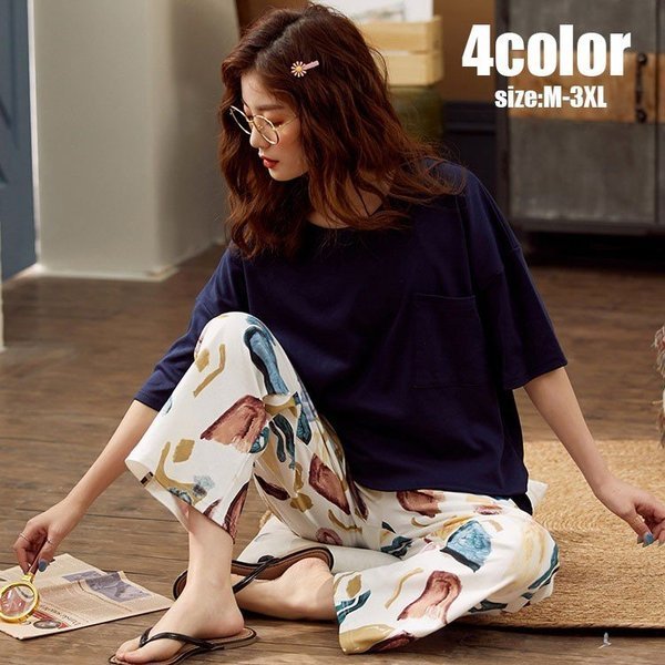 パジャマルームウェアレディース夏用半袖パジャマ大きいサイズ綿ルームウェア上下セット可愛い韓国風パジャマ女性部屋着寝巻き寝間着4色の通販はau Pay マーケット 華販売