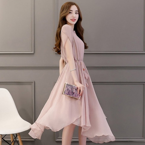 パーティードレス 結婚式 二次会 ワンピース 結婚式ドレス お呼ばれワンピース ３０代 ４０代 袖あり ミモレ丈 ピンク シフォン A1064の通販はau Pay マーケット ショップモール To You