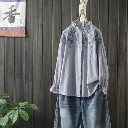 韓国 ファッション レディース 夏 刺繍ブラウス デザインシャツ レディーストップス 春夏 スタンドカラー デザイントップス キレイ目 スの通販はau Pay マーケット ショップモール To You