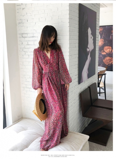 40代のファッションレディース ワンピース ロング小花柄ロングワンピース 長袖 ｖネック 袖シースルー ウエストマーク とろみワンピ 可愛の通販はau Pay マーケット ショップモール To You