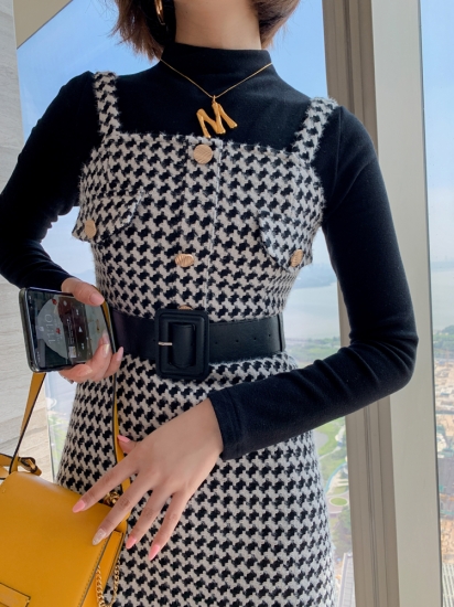 セットアップ レディース 秋冬 大きいサイズのレディースワンピース コーディネートセット サロペットスカート 千鳥格子柄 タイトワンピの通販はau Pay マーケット ショップモール To You