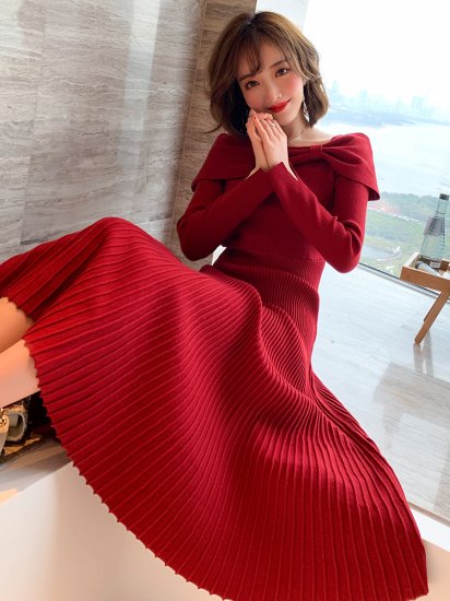 お出かけワンピース ニットワンピース 冬 大きいサイズのレディースワンピース リボン オフショルダー風 ワンピ パーティー ワンピースドの通販はau Pay マーケット ショップモール To You