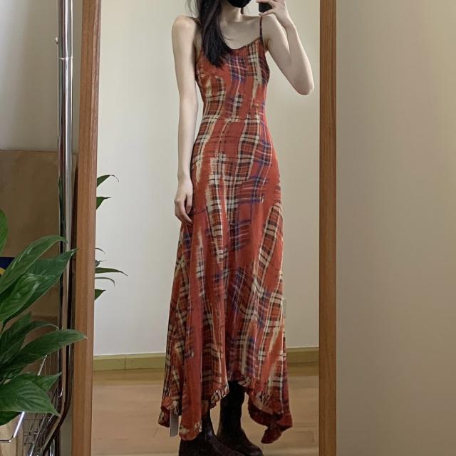 ワンピース レディース ドレス キャミワンピース ダイヤ 格子柄 チェック柄 ハイウエスト ラウンドネック ノースリーブ ミモレ丈 フレア レトロ 女っぽ 体型カバー 着痩せ おしゃれ 大人可愛い カジュアル スタイリッシュ 韓国 オルチャン エレガント エレガンス 春 夏 秋 冬の通販は 5,680円