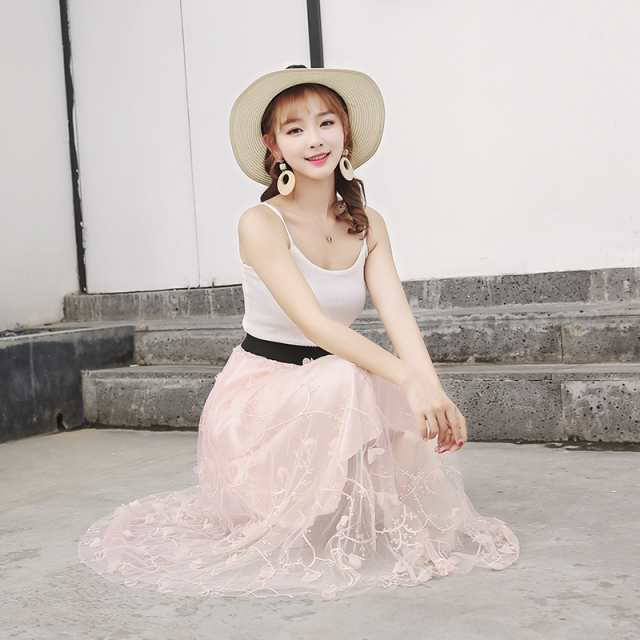 韓国 ファッション ロングスカート チュール レース レディース フェミニン 大人可愛い 体型カバー 人気物 夏 スカート 夏新作 夏服 春 ｜au  PAY マーケット