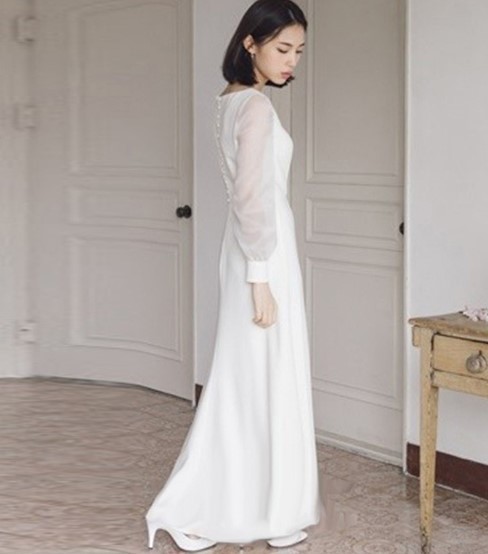ウェディングドレス 白 二次会 花嫁 大きいサイズ 袖あり 長袖 ロング