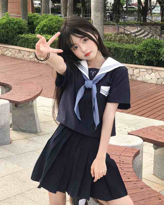 セーラー服 女子高校生 学生服 上下セット半袖 長袖 ネイビー JK制服