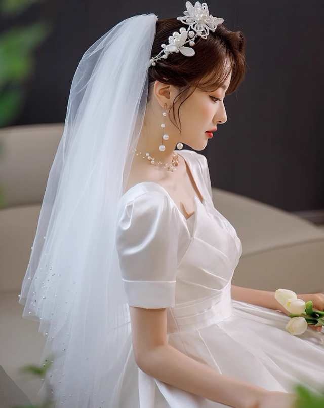 ウェディングドレス 袖あり 半袖 プリンセスライン 結婚式 花嫁 ドレス ...