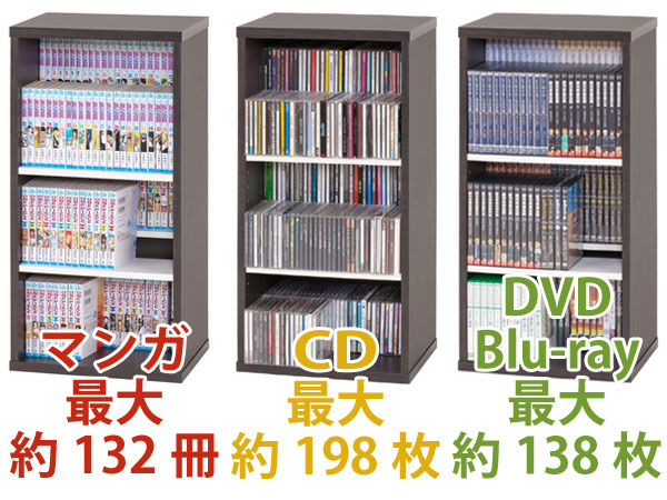 本棚 コミックシェルフ 3段 大収納タイプ 前後独立棚板 幅39cm 送料無料 ブックシェルフ ラック 大容量 Cd Dvd ブルーレイ 収納の通販はau Pay マーケット リビングート