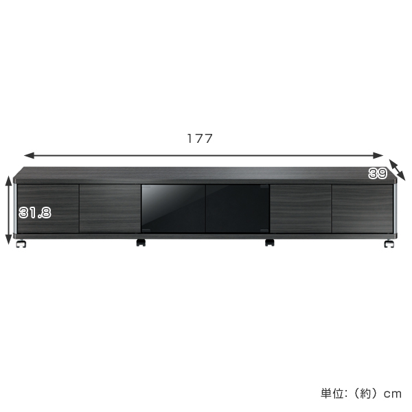 テレビ台 AVラック ロータイプ キャスター付 70V型対応 GD 幅177cm （ テレビボード ローボード 収納 ブラック 黒 木目 木製 テレビ TV台 TVボード シンプル TV テレビラック ラック 大きめ 大型 ）_1