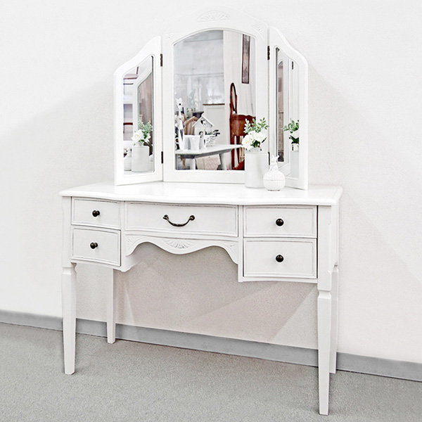 ドレッサー 三面鏡 アンティーク調 ロマンチック Duet 幅100cm 送料無料 鏡台 化粧台 鏡付き ミラー付き 白家具 シャビーシック 姫系 の通販はau Pay マーケット リビングート
