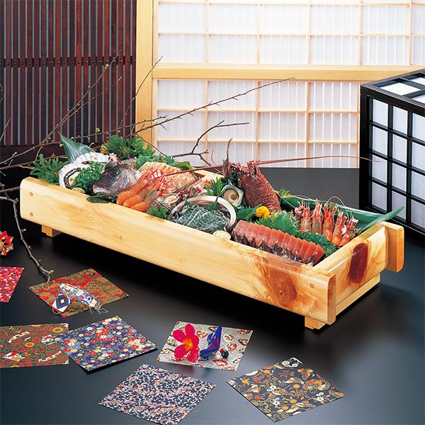 盛器 木製 桧節 井桁盛器 特大 皿 食器 刺身 お造り 食器 盛り皿 （ お皿 大漁盛り 器 うつわ 和食器 舟盛り 盛る 魚 懐石 懐石料理 飲食店 料亭 旅館 大皿 長方形 長角皿 盛込器 ）_1