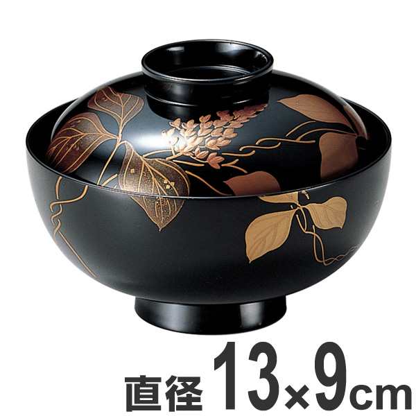 蔵c9735b】木製緑漆内朱塗 花文蒔絵 吸物椀 汁椀 九客-