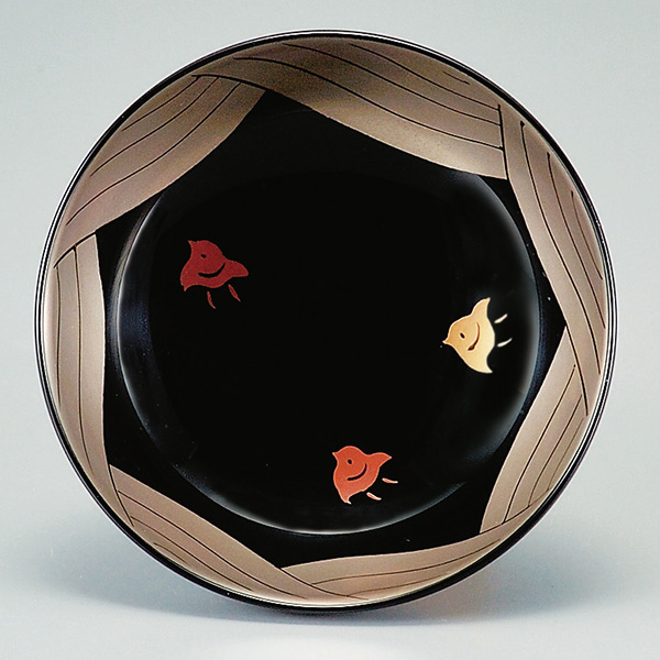 吸い物椀 木製 波千鳥 黒漆塗 吸物椀 お椀 食器 漆塗 磨蒔絵 （ 椀 汁