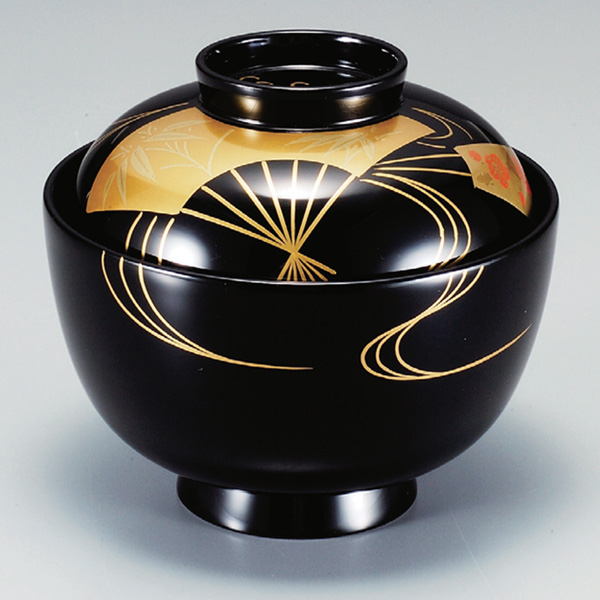 吸い物椀 木製 3.8寸 扇面流水椀 黒 漆塗 汁椀 吸い物 本漆塗 和食器