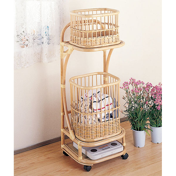 ランドリーラック ラタン バスケット付 籐家具 幅42cm（ 洗濯かご バスケット アジアン ）の通販は 27,480円